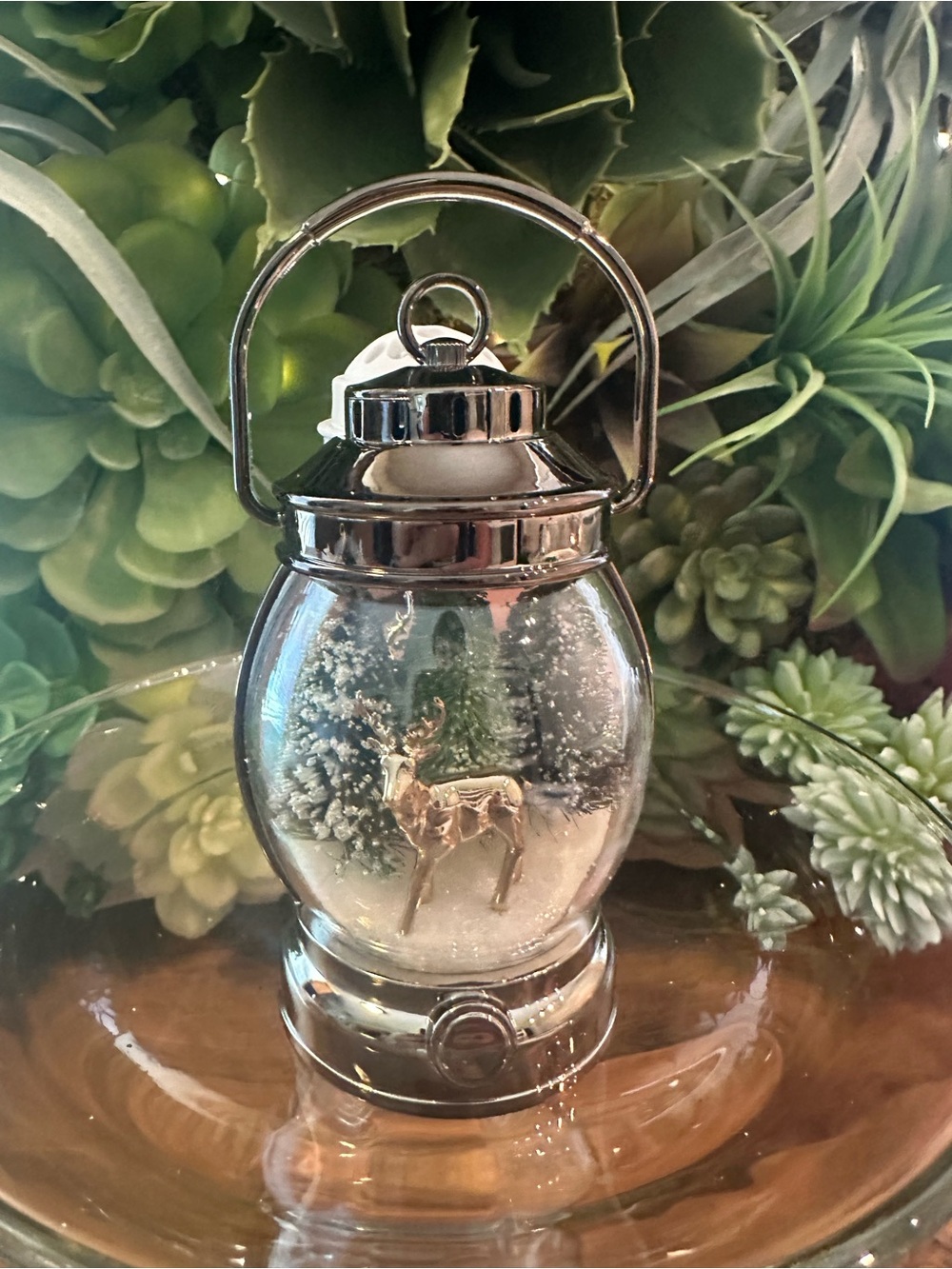 Bath & Body Works Wallflower - Silver Deer Lantern Snow Globe - Silver and Clear